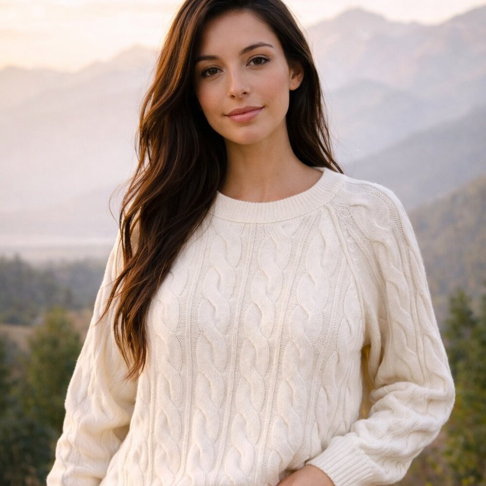 Aerie Women's Cream Cable Knit Pullover Sweater — Size XL